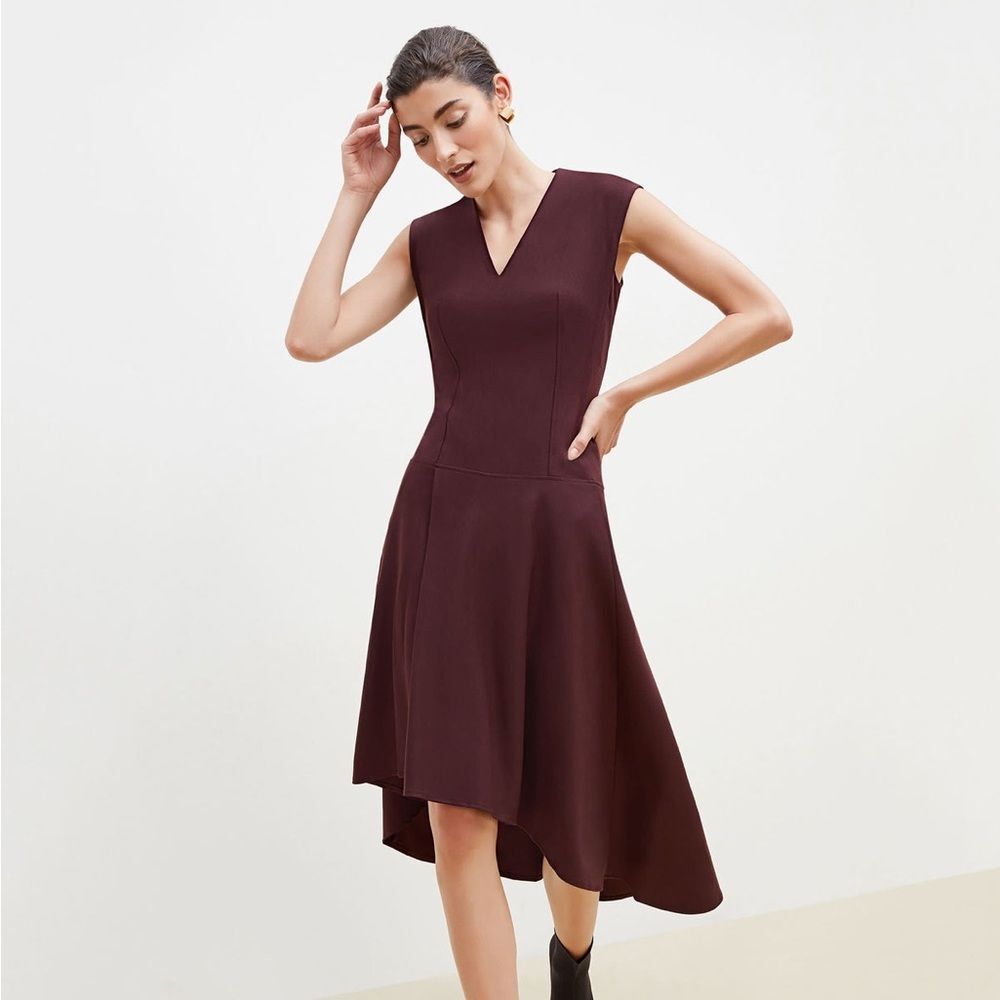 0P Petite MM Lafleur Kelsey Shift Sharkskin Garnet Dress Asymmetrical Sleeveless